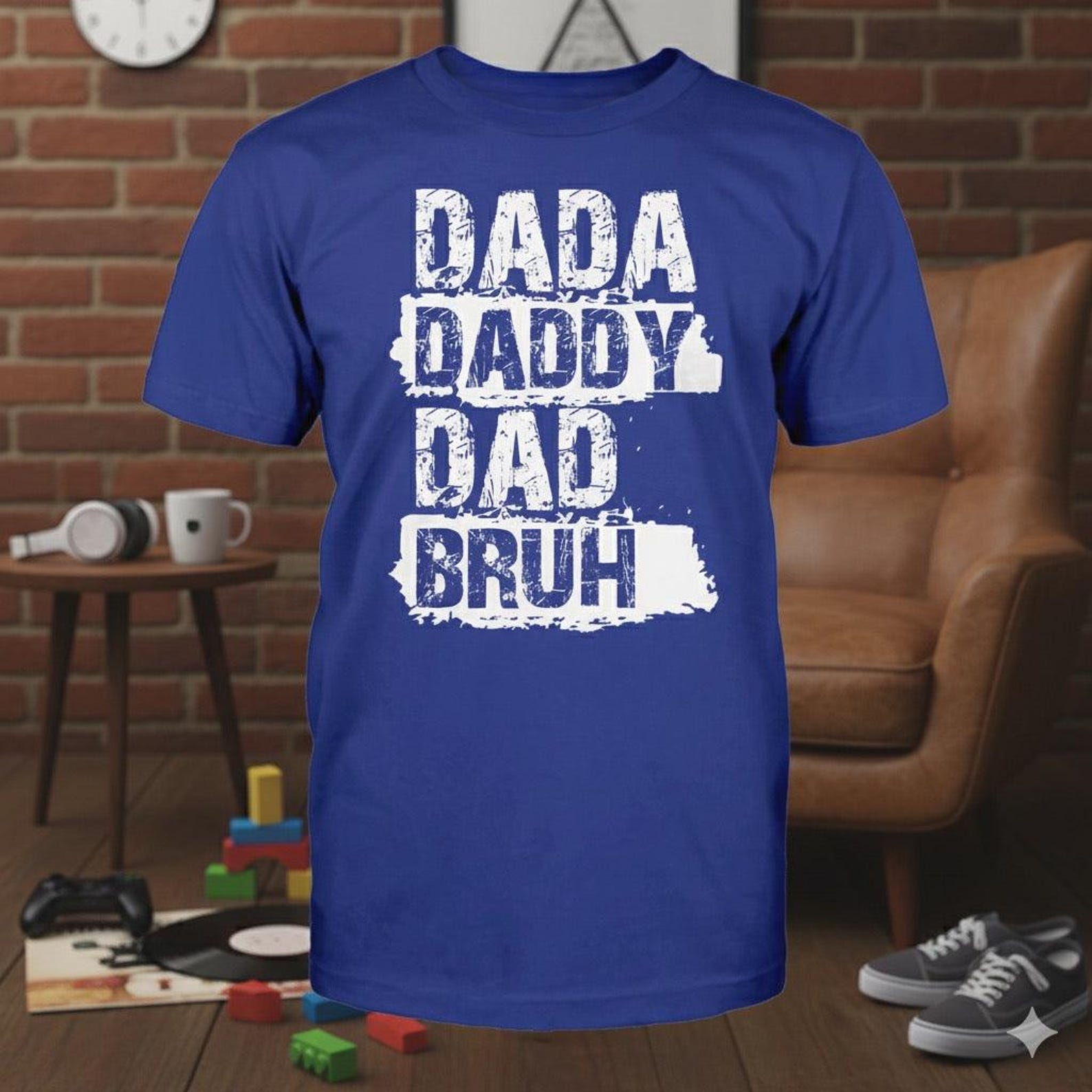 Dada Daddy Dad Bruh - Distressed Text Evolution T-Shirt: Funny Fathers Day Gift S