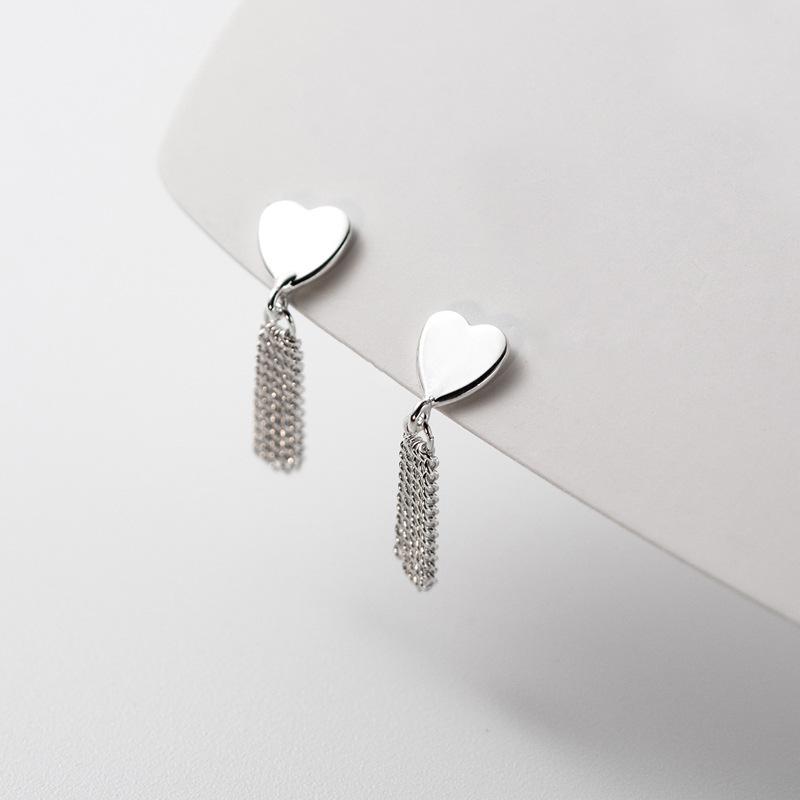 

Серьги-гвоздики S925 с покрытием из серебра Минималистичная индивидуальность Серьги-цепочки в форме сердца Свежее, милое яркое лицо, серьги-гвоздики с кисточками и винтами