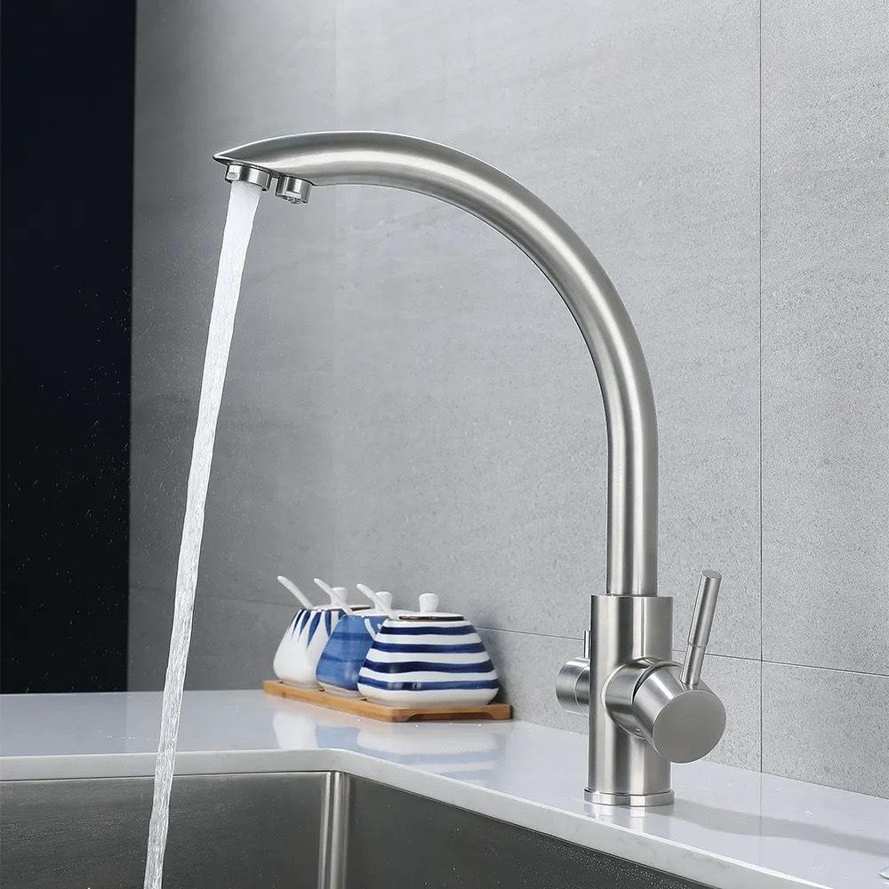 304 Stainless Steel Drinking Filtered Water Kitchen Faucet Deck Mounted Dual Handle Faucet Purification Kitchen Sink Faucet