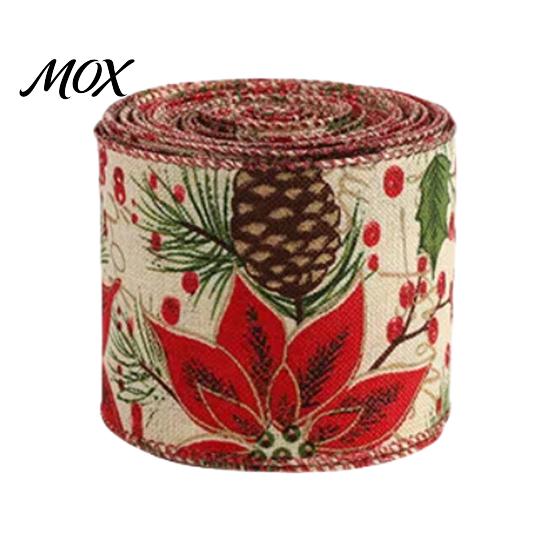 Burlap Christmas Ribbon 1 Roll for Gift Wrapping Tree Decor, Vintage Patterned Rustic Home Decor Imitation Linen Wired Fabric DIY Crafts And Wreaths,