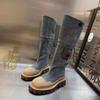 Women Flats Platform Denim Chelsea Boots Winter Shoes Designer New Knee High Motorcycle Boots Casual Goth Shoes Snow Botas Mujer