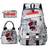 Chainsaw Man Anime Print Student Backpack Set for Girls with Lunch Bag Pencil Case School Daily Use