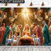 1pc Christmas party banner made of polyester material with a background image of the Nativity of Jesus suitable for indoor an