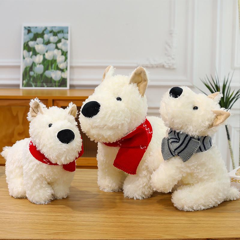 Doll Cartoon Dog Plush Animal Wearing Scarf High Elasticity Pp Cotton Filling
