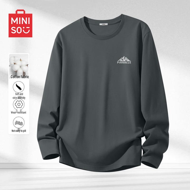 MINISO Мужская футболка с длинным рукавом из тяжелого чистого хлопка XL