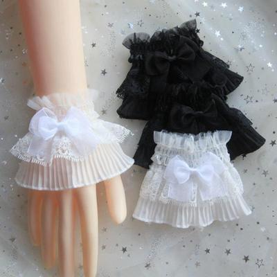 Tatlı Lolita Kol Kılıfı Sevimli Peri Bilek Bileklikleri Fırfırlı Fiyonklu Dantel Pileli Sahte Manşet Dekorasyonu Cosplay Aksesuarları