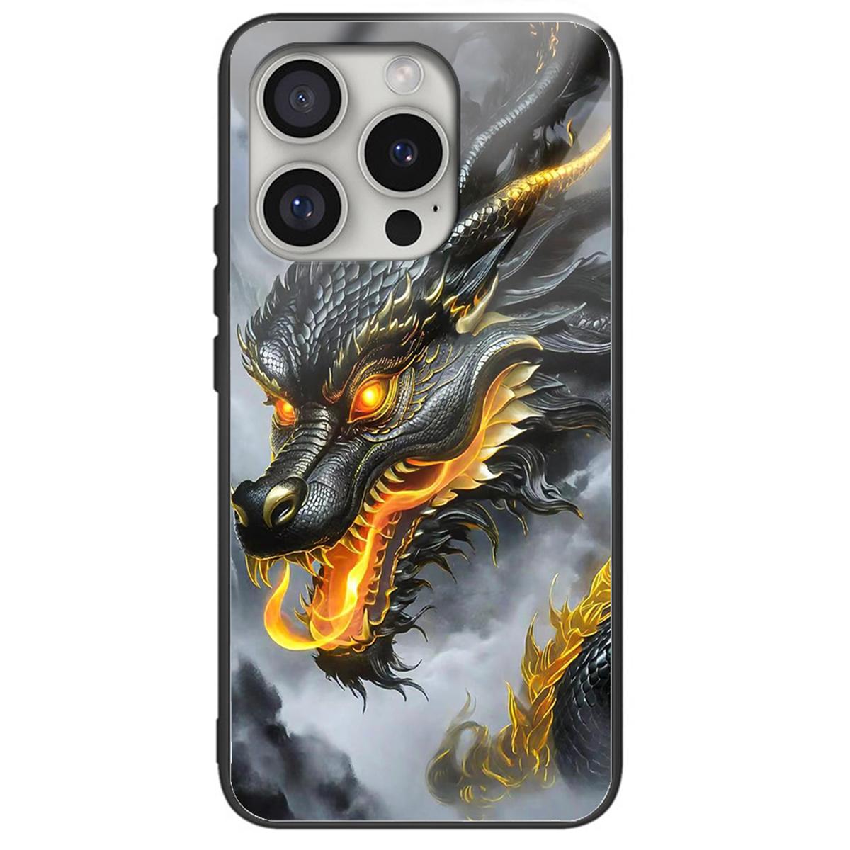 For iPhone 16 Pro Case Tempered Glass TPU Drop-Proof Phone Cover Pattern Printing F