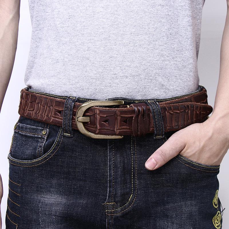Personality Trend Knife Mark Thickened First Layer Cowhide Belt Men'S Genuine Leather Pin Buckle Retro Ins Style Old Jeans Belt