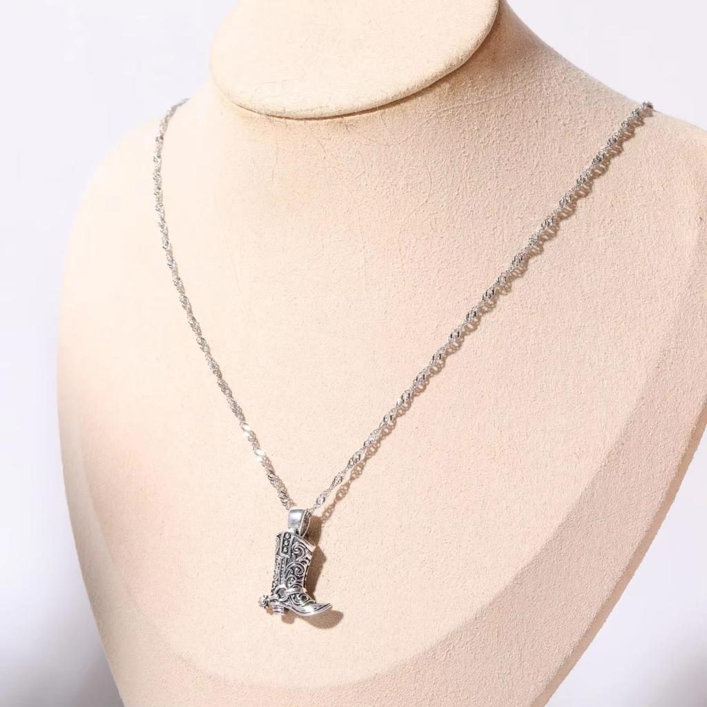 Stainless Steel Waterproof Cowboy Boot Choker Necklace Creative Cowgirl Hat Rhinestone Star Pendant Polished Gold Color Jewelry