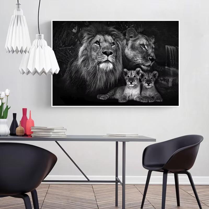 Modern Lion Family Wall Art Canvas Painting Print Posters Nature Animal Tiger Mural Pictures for Living Room Home Decoration