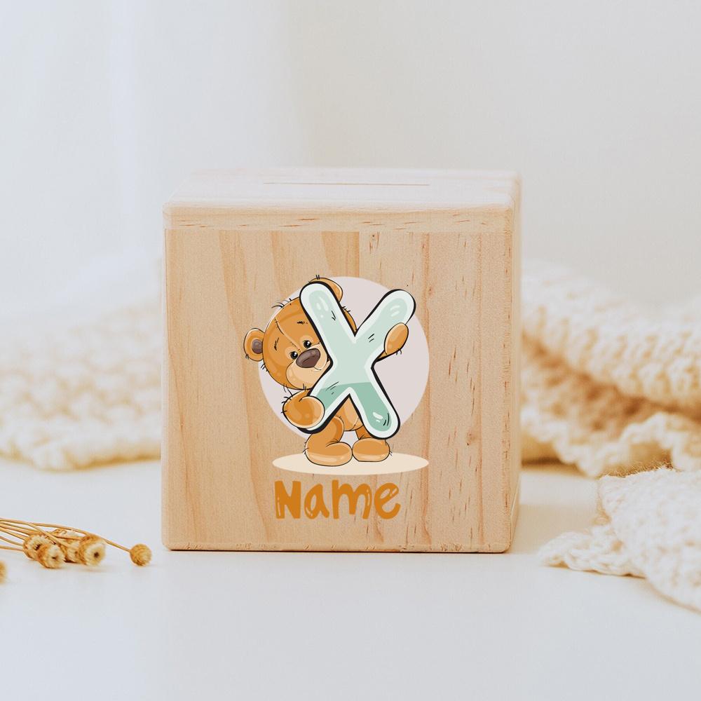 Personalized Money Box Initial with Name Wooden Money Boxes Child Coin Bank Birthday Holiday Gifts for Kids Coin Collection Case