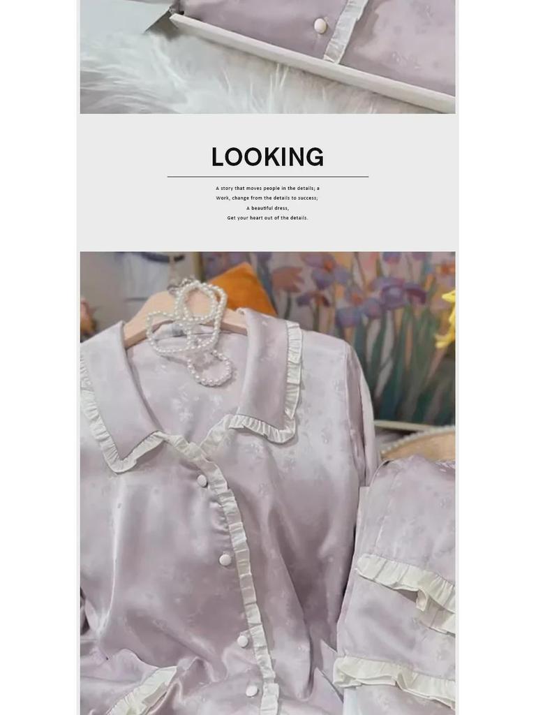 High-Quality Women's Summer Lace Pajamas Set - Long-Sleeved Two-Piece for Comfort At Home