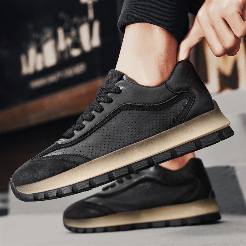 Men's Shoes 2025 New Spring and Summer Retro Platform Non-slip Leather Sneakers Spring Black Casual Dad Shoes