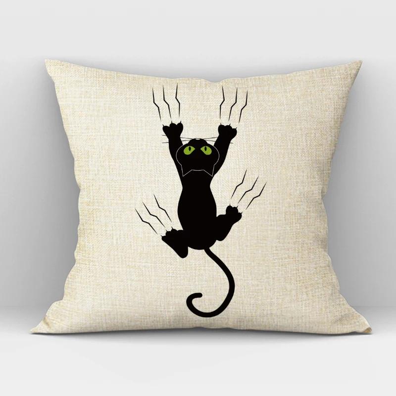 Black White Hand Painting Cat Cushion Cover Nordic Decoration Design Pillow Cover for Home Sofa Decor Cute Throw Pillow Case