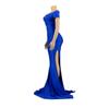 AL243 European and American Women's Sexy V-neck Evening Dress - High Slit, Solid Color, Short Sleeve for Spring/Summer