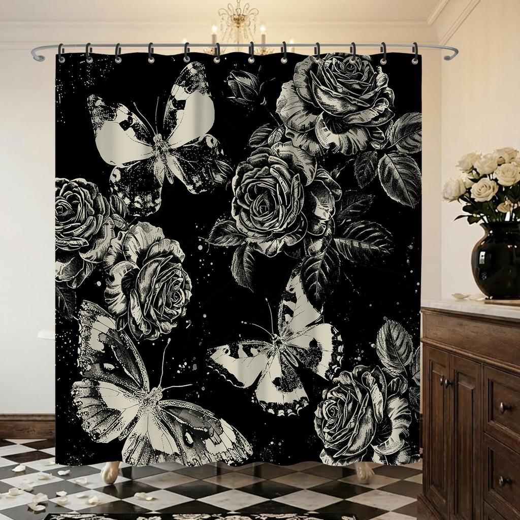 Vintage Watercolor Floral Shower Curtain for Bathroom,Boho Botanical Wildflower Shower Curta,Funny Waterproof Polyester