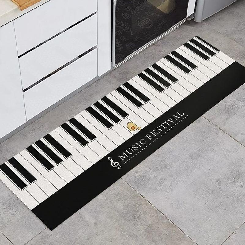 Kitchen Waterproof Carpet Pvc Leather Floor Mat Anti-slip Oil-proof Long Foot Mats Creative Piano Key Rug Home Decoration Rugs