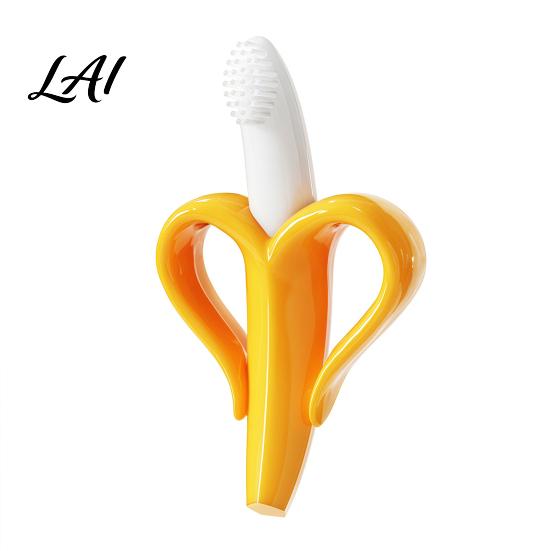 Baby Grasping Toys Banana Silicone Teether Toothbrush Chew Toy with Raised Particles Food-Grade Gum Massaging Teethers BPA-Free Oral Care