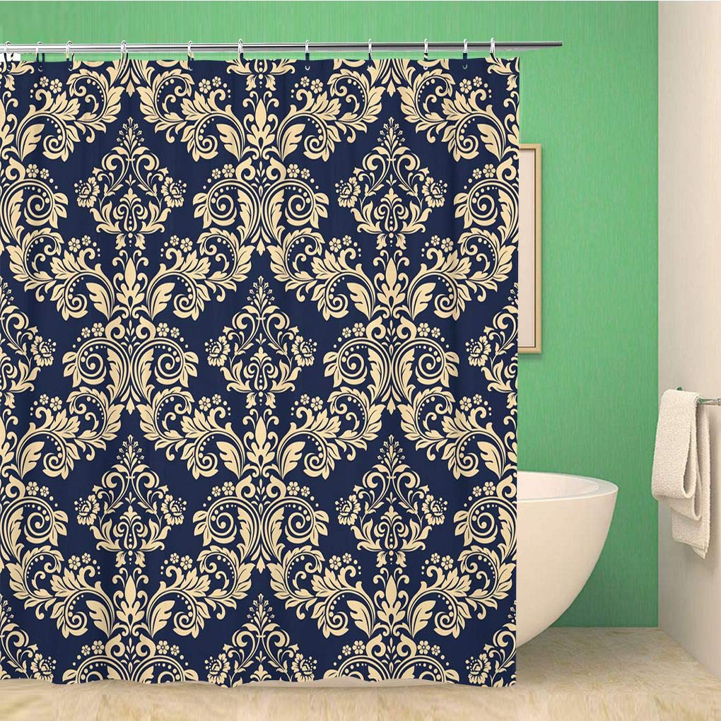Antique Shower Curtain,Victorian Style Medieval Motifs With Classic Baroque Oriental Shapes,Cloth Fabric Bathroom Set With Hooks