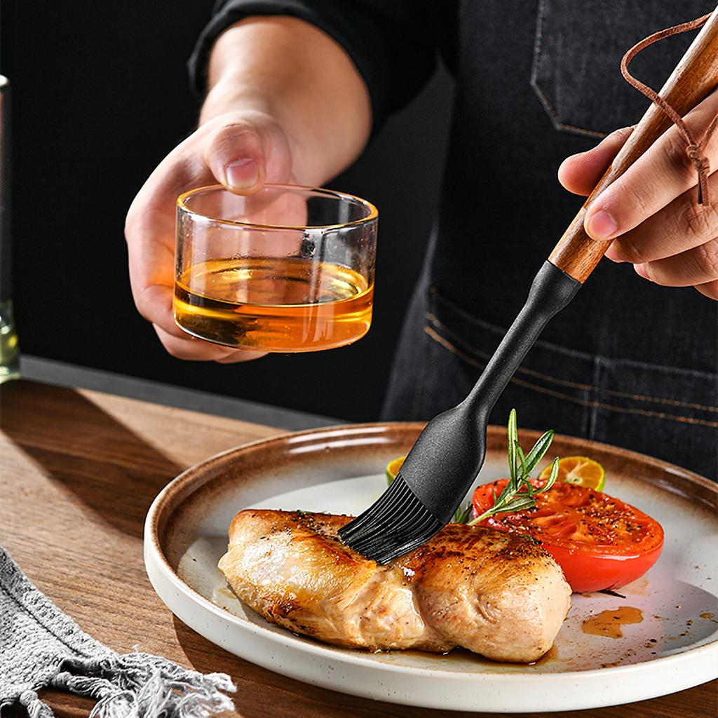 3/7pcs Black Silicone Kitchenware Set Non-Stick Cookware Kitchen Utensils Set Wooden Handle Spatula Shovel Ladle Cooking Tools