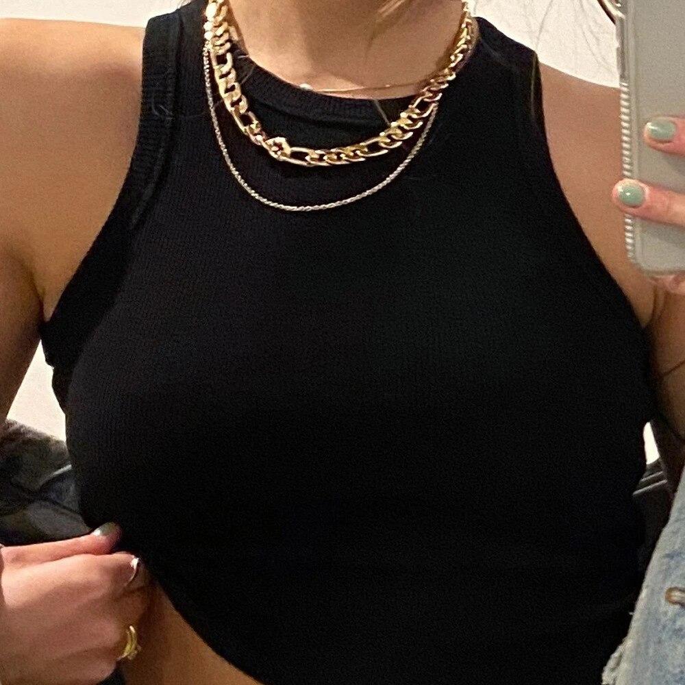 Maglietta basic sexy da donna senza maniche in maglia estiva Maglietta bianca con spalle scoperte a costine Canotta nera Streetware Camis Femme Skinny