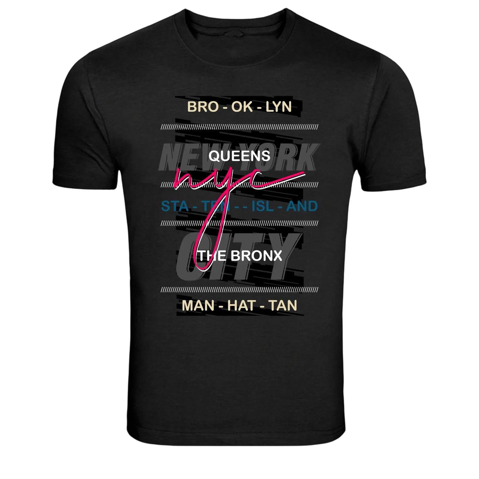 NYC Boroughs Brooklyn Queens Bronx Typography Graphic T-Shirt L