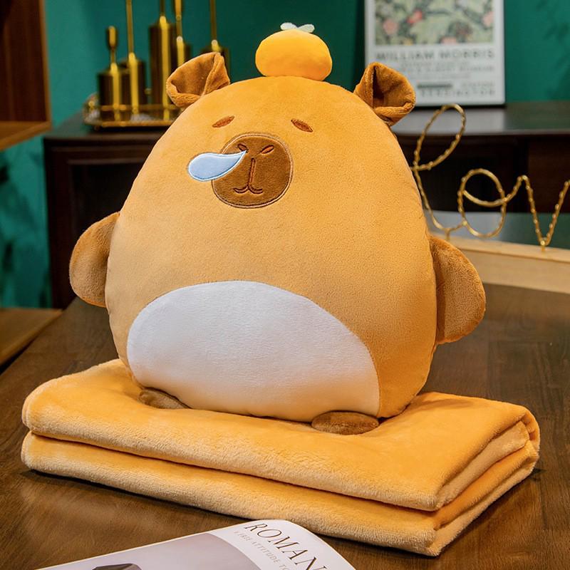 Cartoon 2-in-1 Cushion & Blanket: Dual-Use Hand Warmer, Leg Cover, Nap Pillow Doll for Office