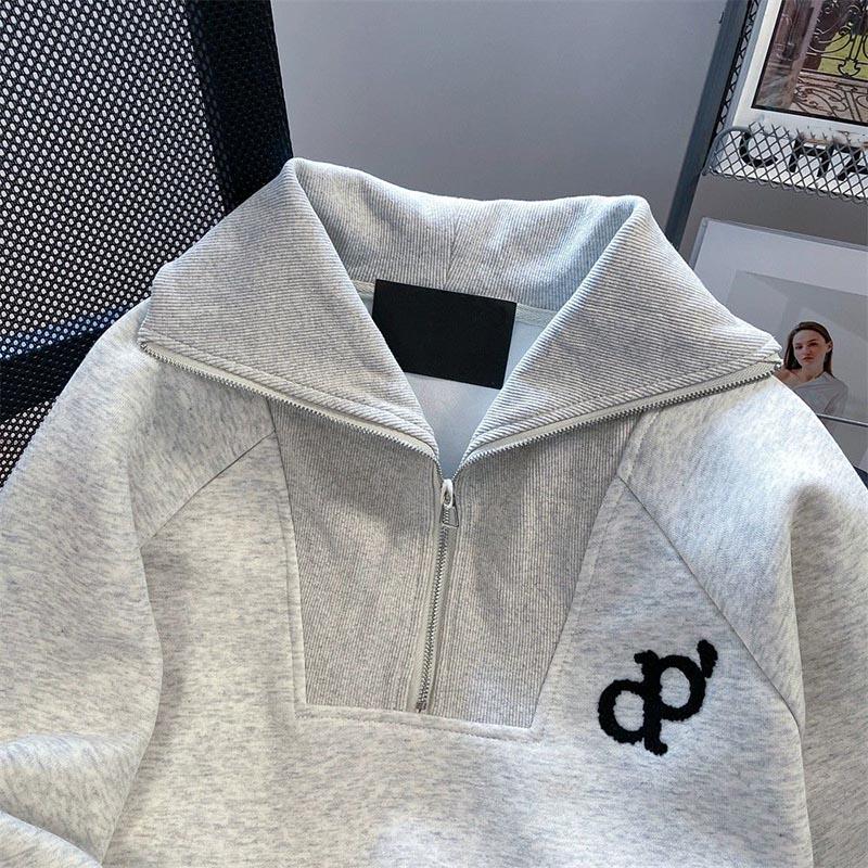 Sweatshirt Women's Autumn Solid Color Casual Daily Sweatshirt Gray Half Zipper Sports Long Sleeve Top