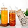 500/600 ML Glass Drink Cup With Straw and Lid Glass Straw Cup Fashion Bubble Tea Cup  Milk Tea