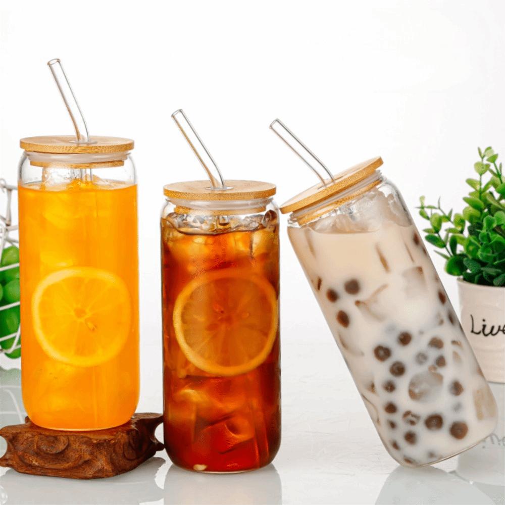 500/600 ML Glass Drink Cup With Straw and Lid Glass Straw Cup Fashion Bubble Tea Cup Milk Tea