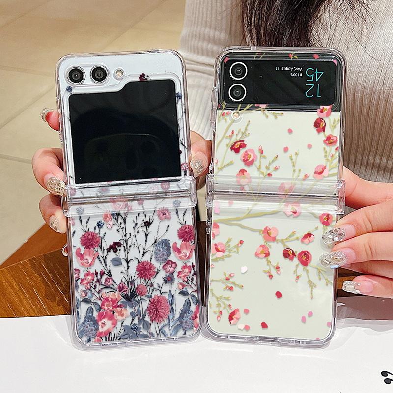 

Прозрачный чехол для телефона Samsung Z Flip5 Flip4 Flip3, 3 шт., противоударный, с бабочкой, сердцем, цветочным узором, жесткий прозрачный складной чехол