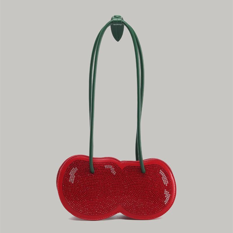 Sweet Cherry Red Underarm Bag Women Water Splash Proof Creative Berry Handbag Ladies Lightweight Polyester Leather Shoulder Bag