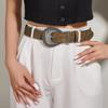 Vintage Carved Buckle Pu Wide Belts Boho Brown Embossed Waistband Western Jeans Pants Belt