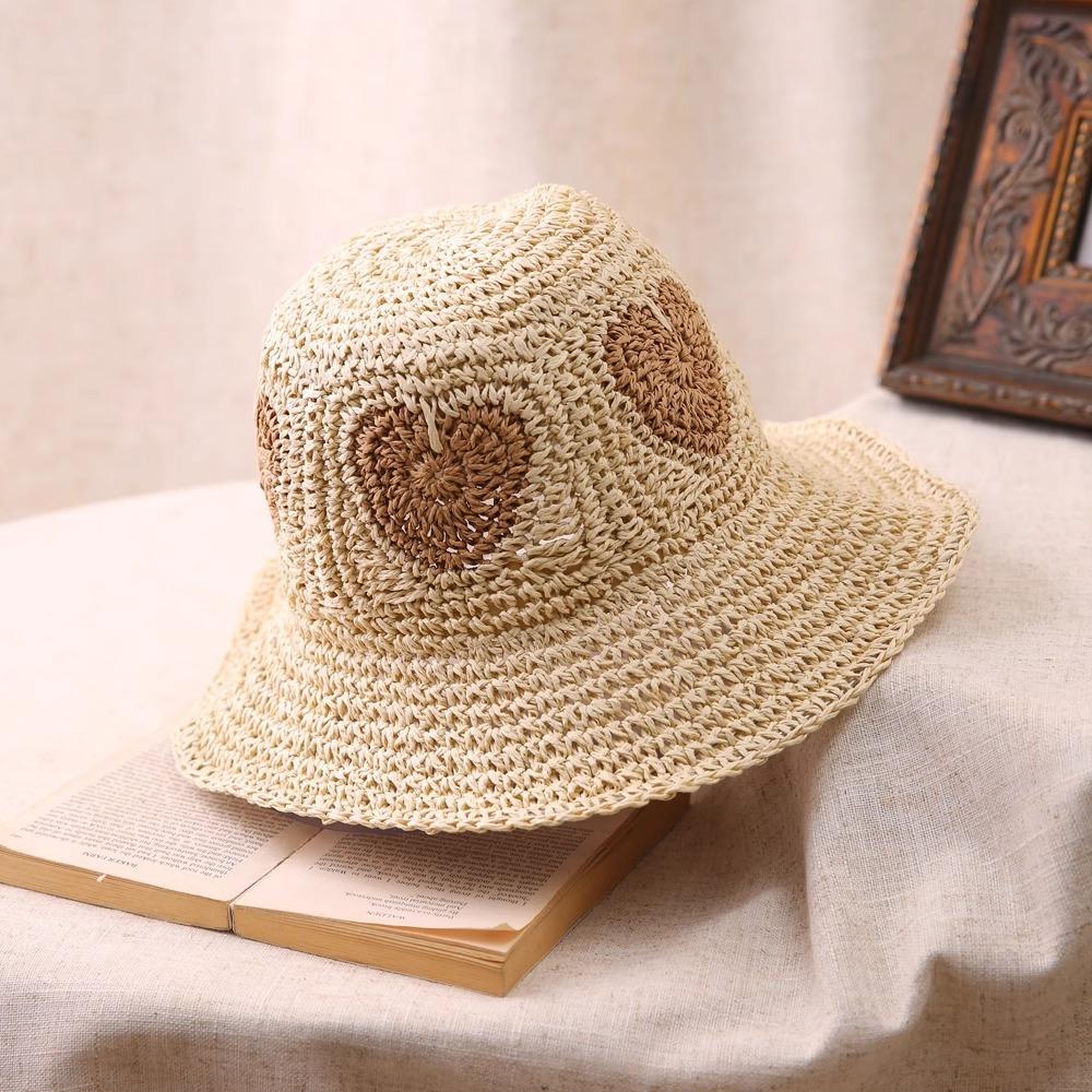 Japanese Retro Handmade Large Hat Brim Love Straw Woven Breathable Straw Hat Summer Fisherman Hat Foldable Sun Hat