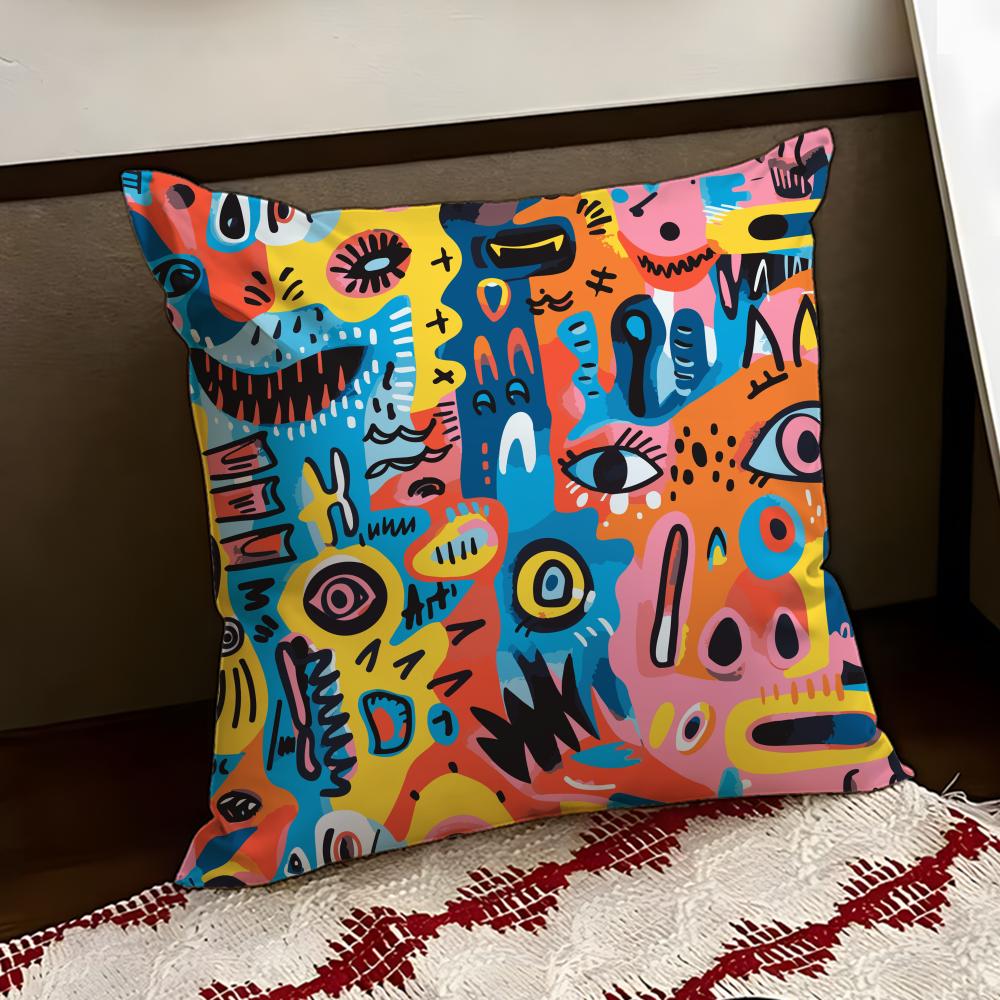 Colorful Abstract Faces Cushion Cover Reversible Soft Durable Pillow Cover Home  Car MultiScene Use for Daily Comfort