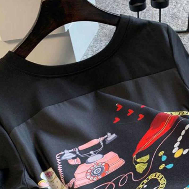 Damen Plus Size A-Linie Lockeres Kleid Schwarzes Langes T-Shirt Kleid Seidig Bequem