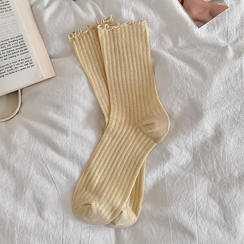 Black White Lolita Kawaii Cute Ruffle Socks Women Summer Thin Mesh Breathable Loose Long Socks Ballet Style Solid Color Socks