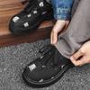 Fashion Spring Men's Black Versatile Canvas Fashion Derby Shoes Luxury Thick Sole Trendy Perforated Designer Casual Workwear Board Shoes