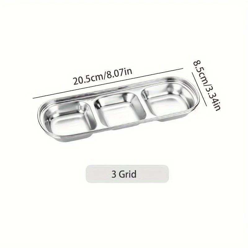 1PC Stainless Steel Sauce Dish, Divided Seasoning Sauce Dip Bowl, Korean Ketchup Sauce Bowl, Vinegar Soy Spice Condiment Tray