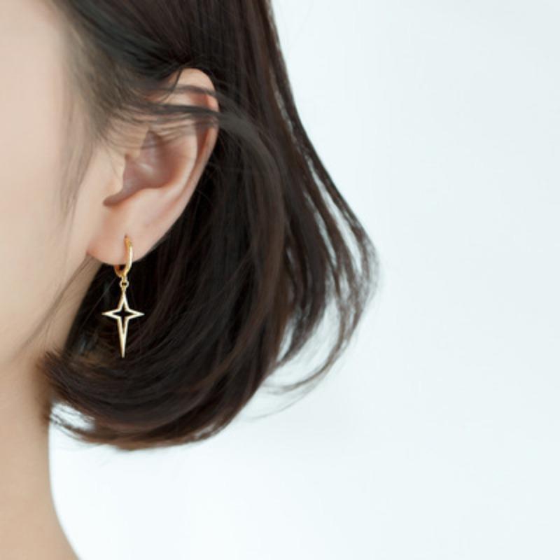New Creative Silver Color Cross Earrings for Women Cute Hollow Four-pointed Star Stainless Steel Dangle Earrings Fashion Jewelry
