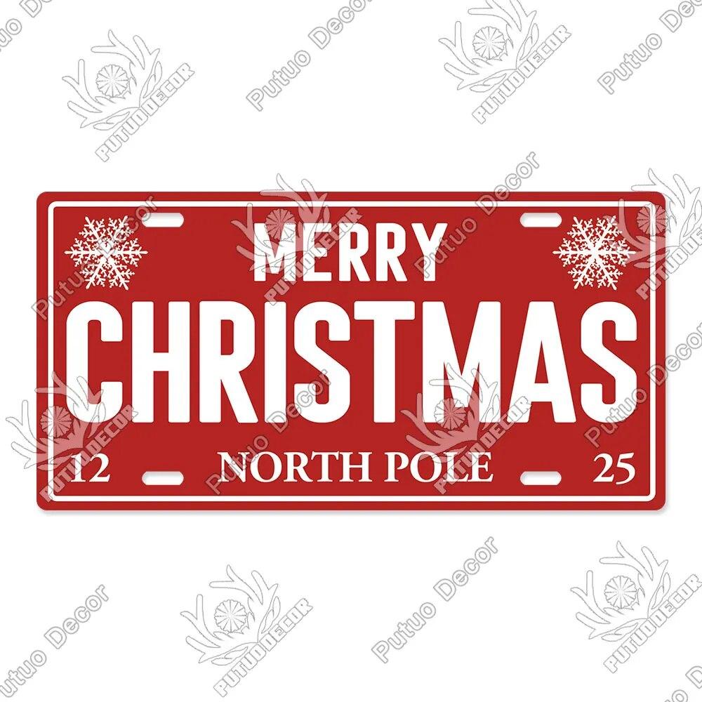 Putuo Decor Merry Christmas License Plate Tin Sign Plaque Metal Vintage Poster for Home Bar New Years Navidad Gift Wall Decor