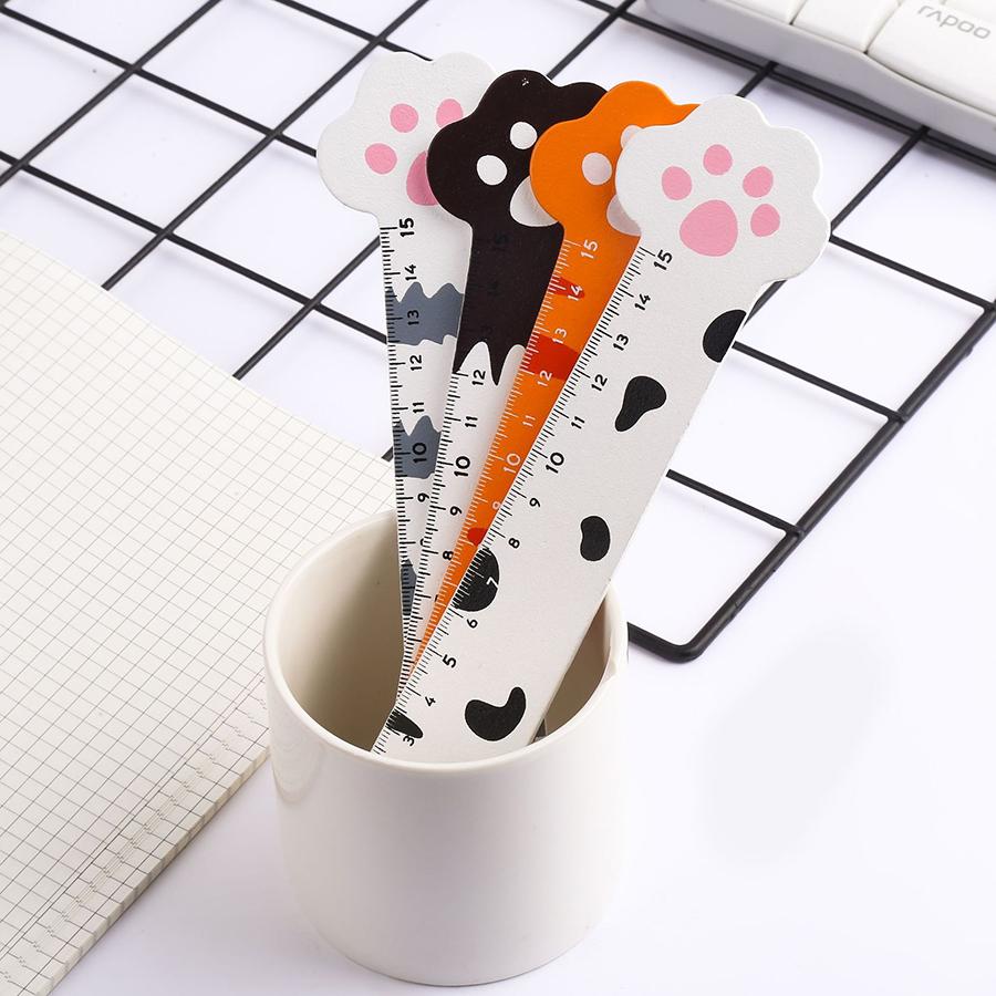 19cm Cute Cat Paw Wooden Straight Rulers, Kawaii School Office Supplies Planner Accessories Student Prize