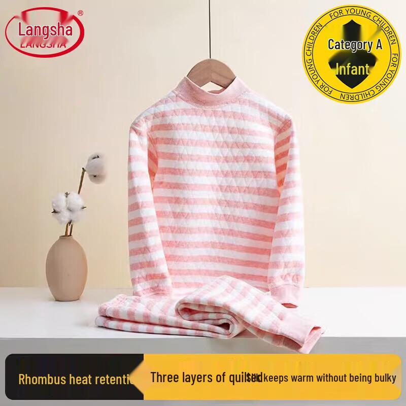 Langsha Girls' 3-Layer Thick 100% Cotton Thermal Underwear Set