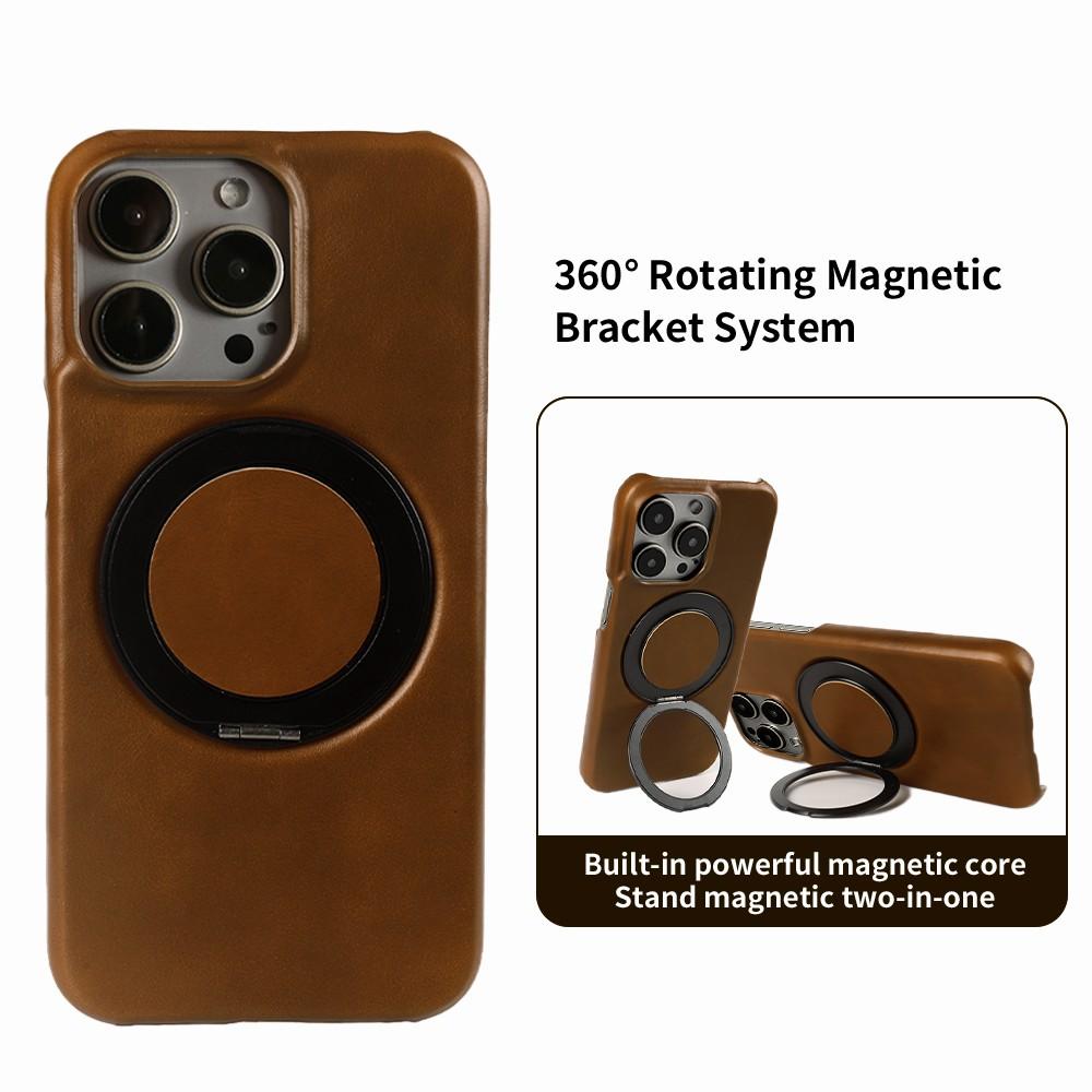 Luxury 360° Rotating Magnetic Holder Genuine Leather Case For 15 Pro Max 16Pro 14Pro 13 12 11 Magsafe Charging Back Cover