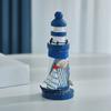 Wooden Lighthouse Figurine, Handmade Nautical Lighthouse Beach Decoration, White Blue Coastal Tabletop Decor for Home, Living Room