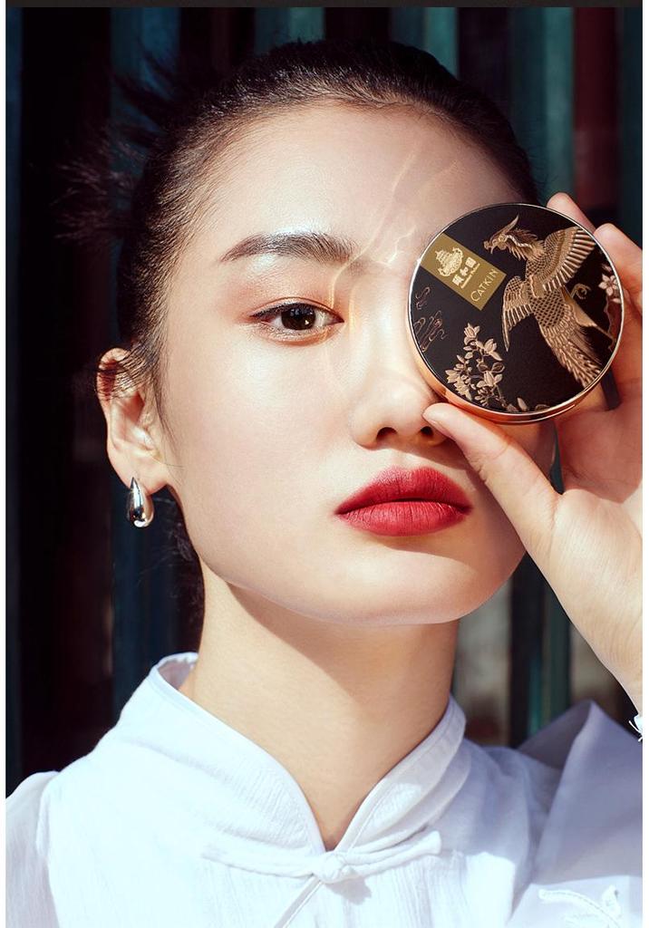 BB Cushion Giardino CATKIN x Heiqing: Controllo dell'olio, Lunga tenuta, Idratante, Non sbava, Non forma grumi, Stile cinese per donne.