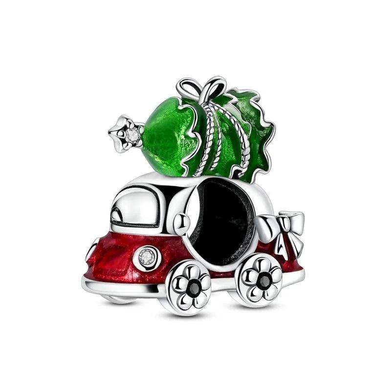 Christmas 925 Silver Charms Santa Claus Reindeer Earrings Beads fit Necklace Bracelets DIY Fine Jewelry Party Gift