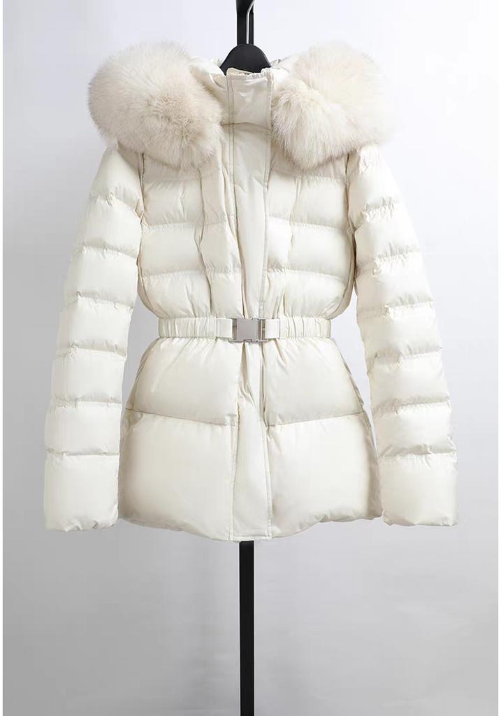 Yu Yan, a Korean woman's waist down jacket, white duck down, three-proof jacket, fox fur collar, small women's jacket