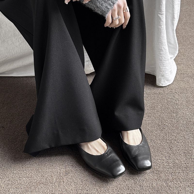 2025 Spring and Summer New Low-heeled Square-headed Shallow-mouth Grandma Shoes Women's French Thick-heeled Pink Versatile Lazy Casual Shoes