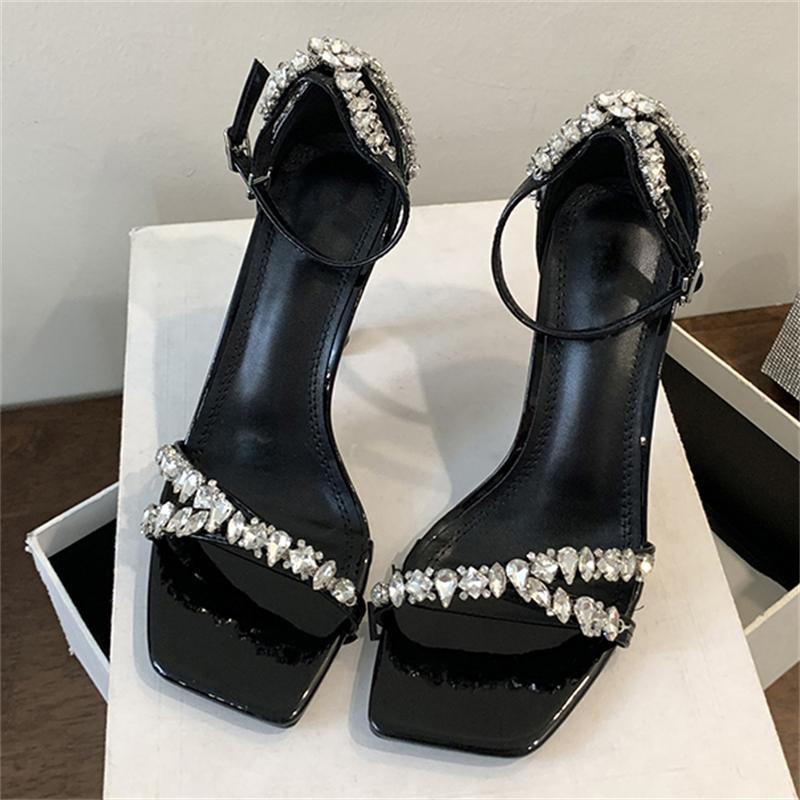 Fashion Eilyken Street Style Crystal Narrow Band Buckle Strap Women Sandals Sexy Thin High Heels Square Toe Banquet Party Shoes